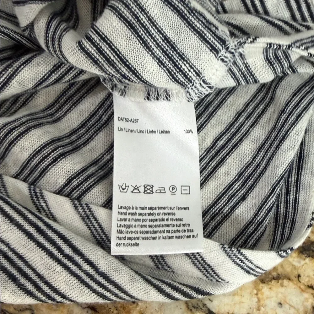 Gerard Darel Linen Striped Top Size 2 Black White 3/4 Sleeve Paris